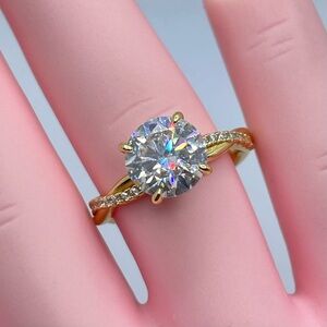 Gold Plated Sterling Silver Solitaire Moissanite Engagement Ring Twisted Pave